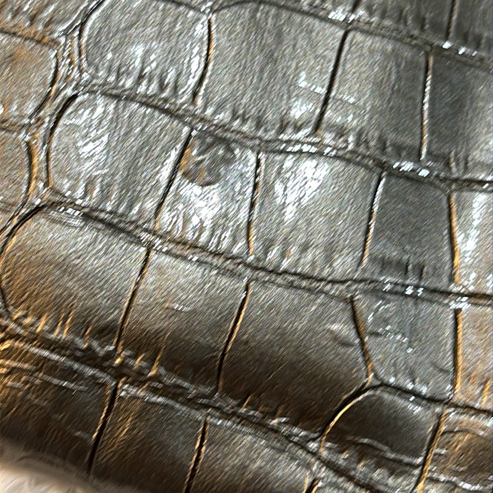 Ann Taylor LOFT Faux Alligator Clutch Pewter Metallic Chain Strap Evening Bag - Picture 10 of 11